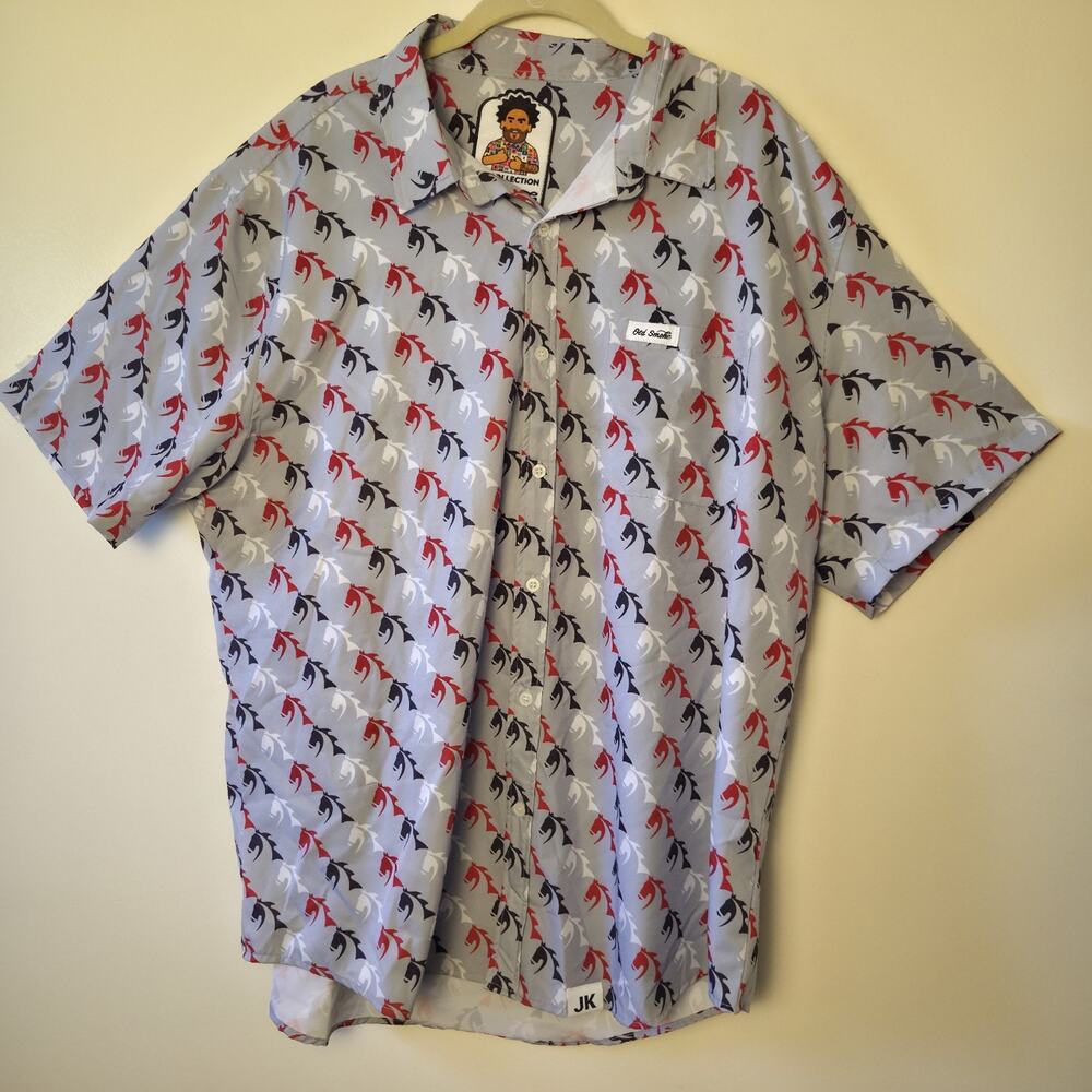 JK Collection By Old Smoke Kentucky Derby Horse Head Gray Button Down Mens 2XL